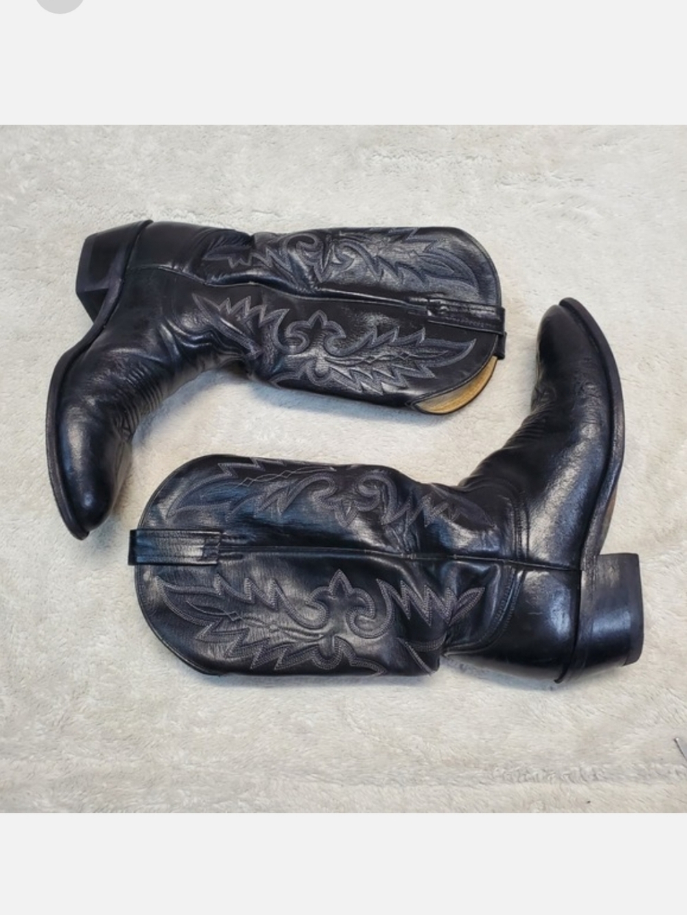 Dan POst Black Leather Cowboy Stitched Pull On Western Boots Men 8.5 D Cowboy